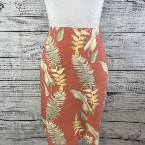Tommy Bahama Skirt size 6 Orange Green Floral Tropical Silk Straight Knee Casual - Picture 2 of 9